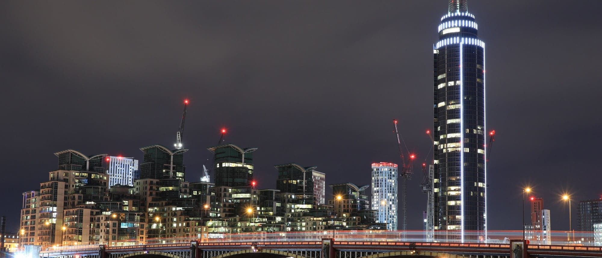 riverside residential towers at night